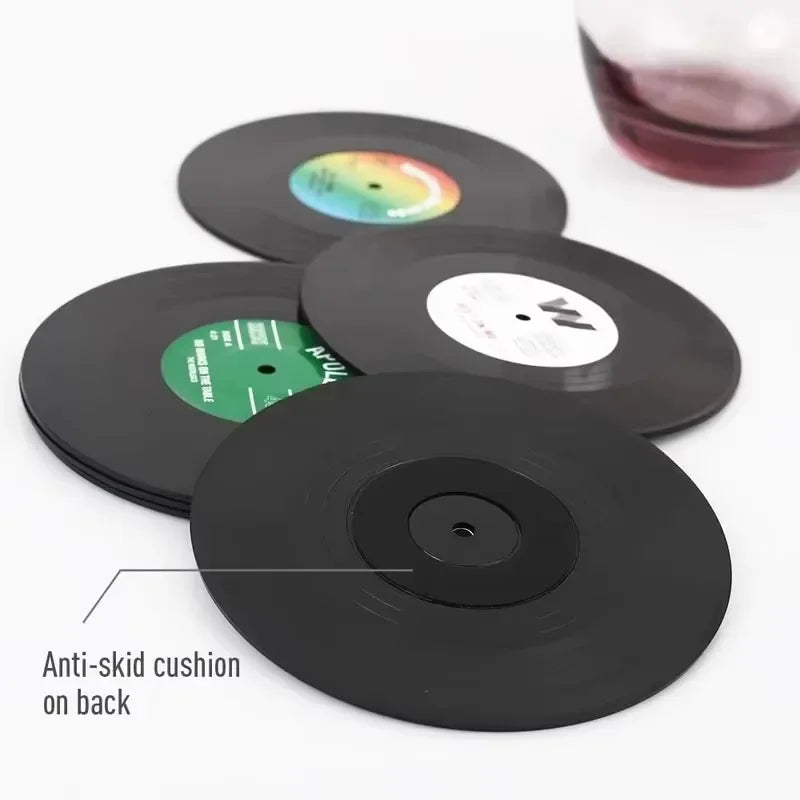 Vinyl record coasters – Retro design – Set of 6 – Durable and anti-slip drink mats