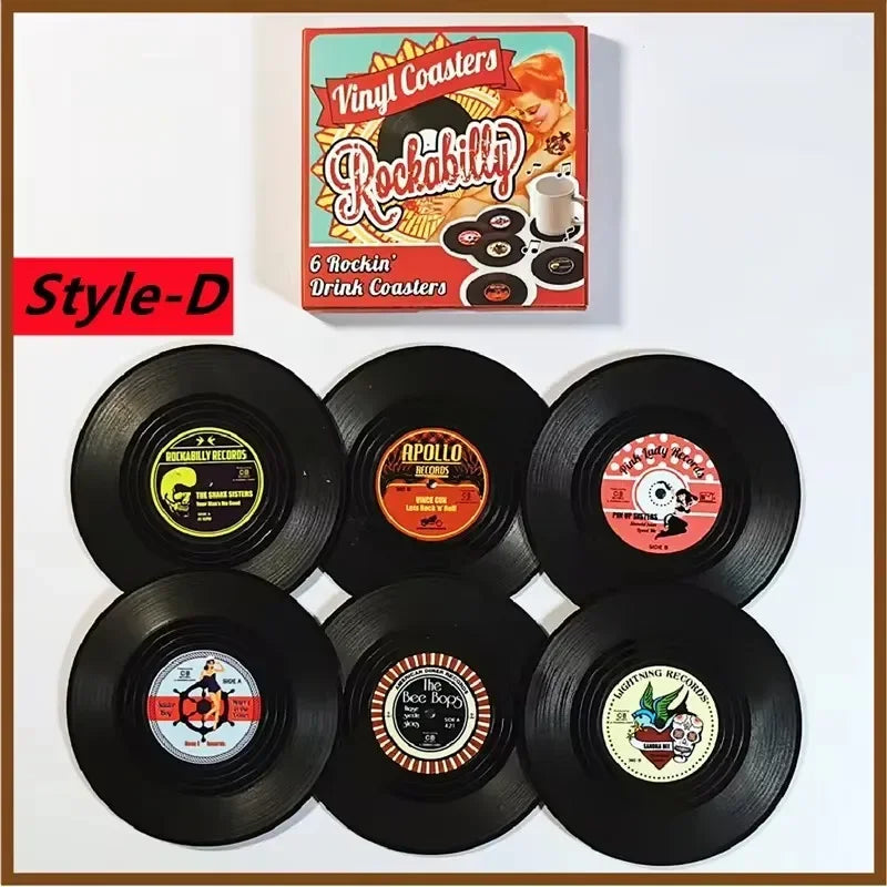 Vinyl record coasters – Retro design – Set of 6 – Durable and anti-slip drink mats