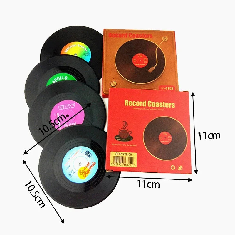 Vinyl record coasters – Retro design – Set of 6 – Durable and anti-slip drink mats