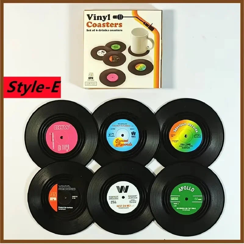 Vinyl record coasters – Retro design – Set of 6 – Durable and anti-slip drink mats