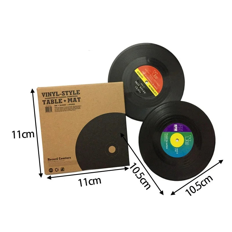 Vinyl record coasters – Retro design – Set of 6 – Durable and anti-slip drink mats