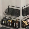 Wall-Mounted Kitchen Storage Basket – Durable Iron – Black – Organizes Spices and Vegetables