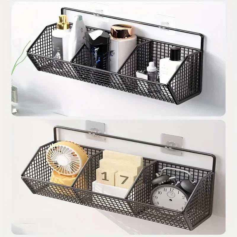 Wall-Mounted Kitchen Storage Basket – Durable Iron – Black – Organizes Spices and Vegetables