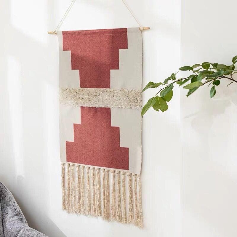 Wall tapestry – Handwoven cotton – Geometric design with tassels – Boho-chic home decor