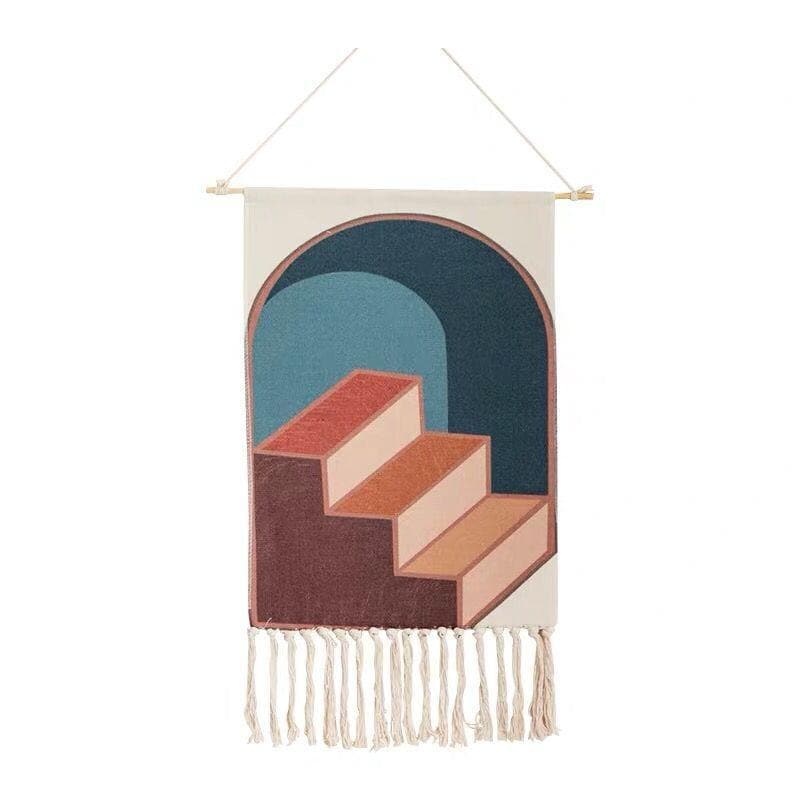 Wall tapestry – Handwoven cotton – Geometric design with tassels – Boho-chic home decor