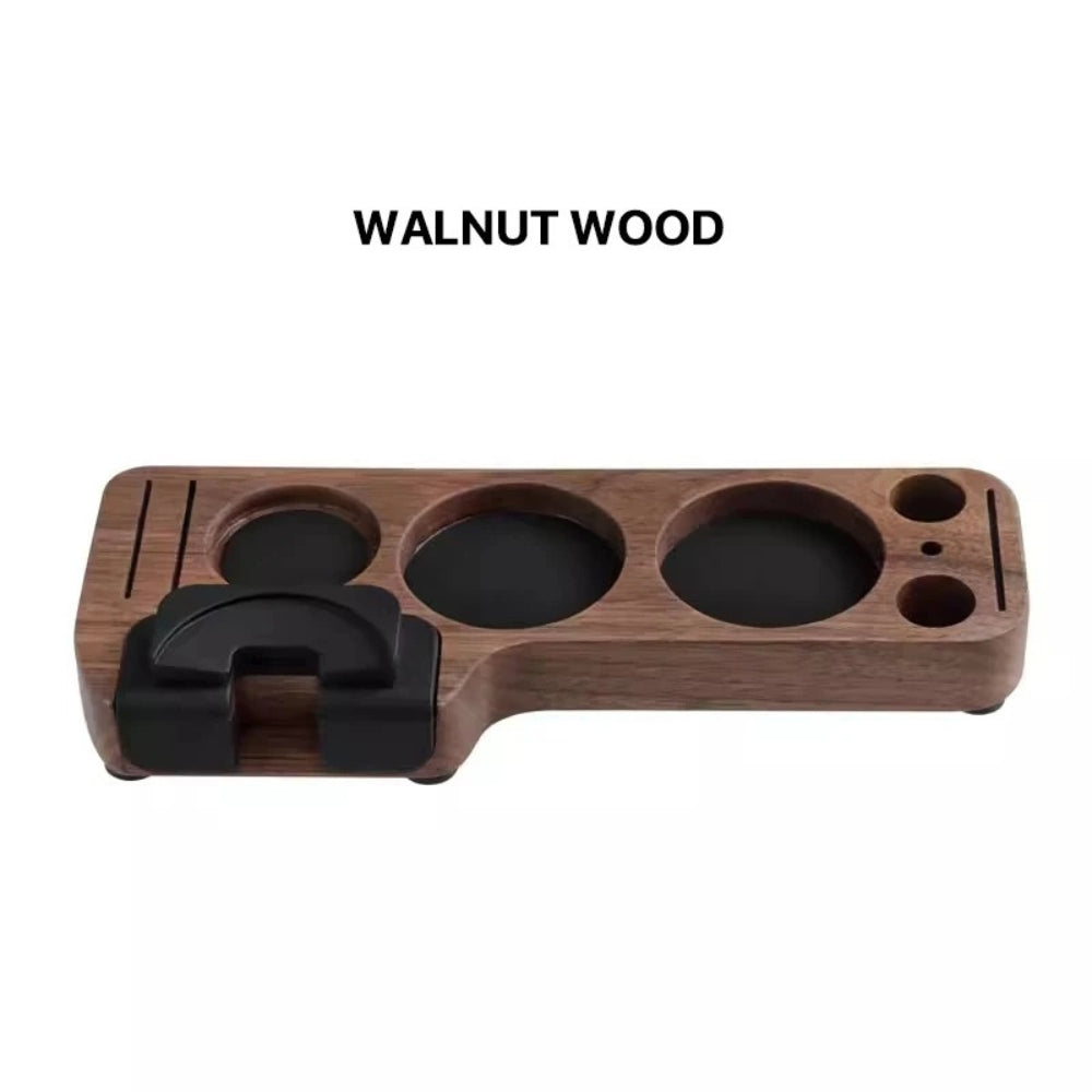 Walnut Espresso Tamper Station Coffee Bar Stand