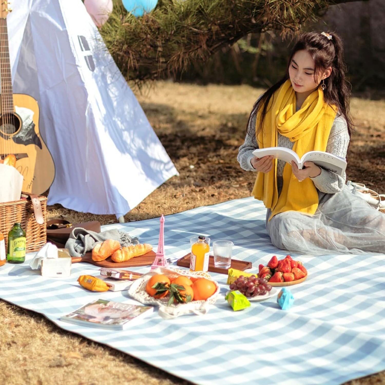 Waterproof picnic blanket – Foldable outdoor mat – 59 x 79 in – Ideal for beach, park, and camping