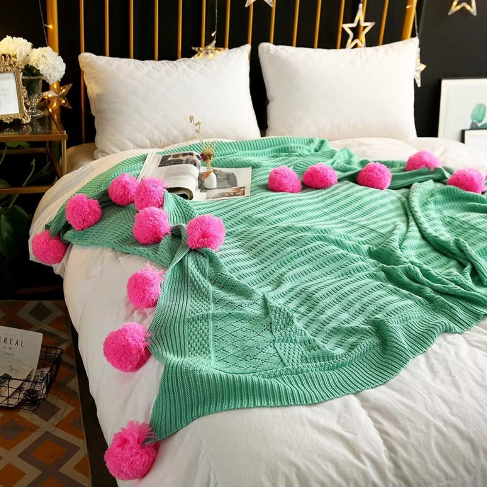 Whimsy Fluffy Pom-Pom Macaron Blanket
