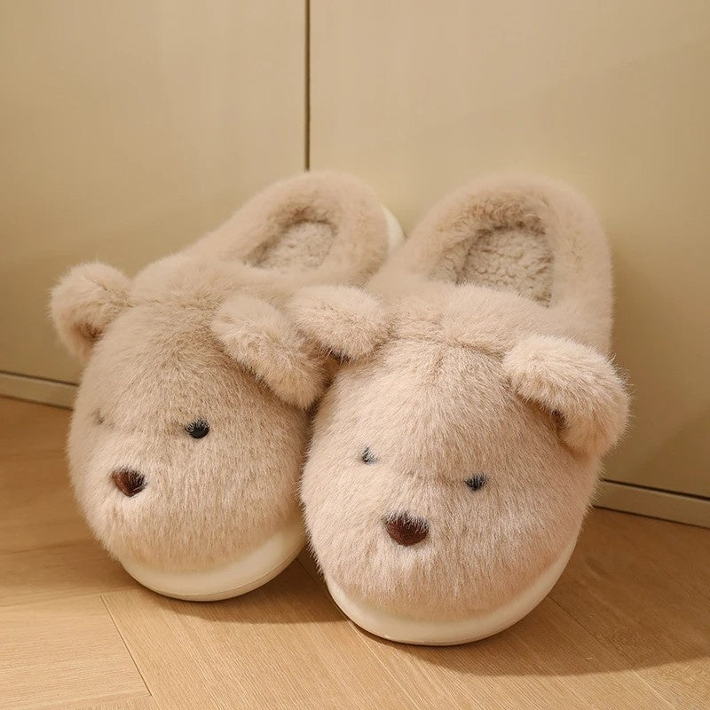 Womens slippers – Soft plush – Cute teddy bear design – Cozy indoor footwear – Available in khaki or white