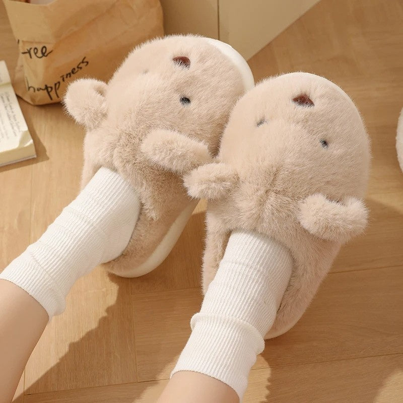 Womens slippers – Soft plush – Cute teddy bear design – Cozy indoor footwear – Available in khaki or white