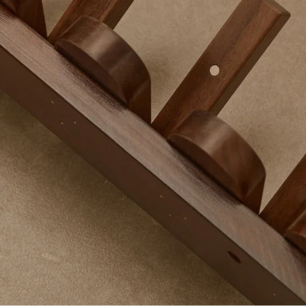 Wall-mounted wooden coat rack with foldable hooks, modern entryway organizer for jackets, bags, and keys