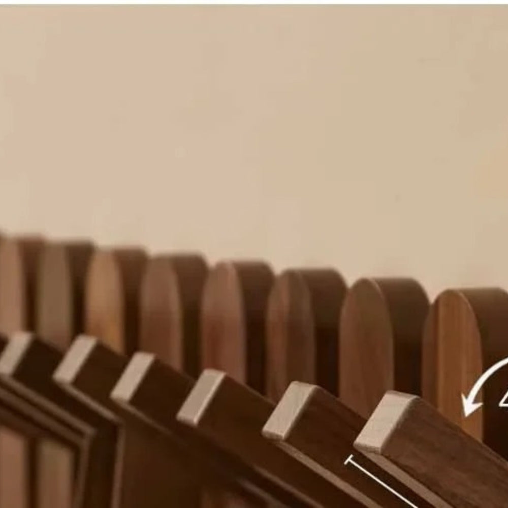 Wall-mounted wooden coat rack with foldable hooks, modern entryway organizer for jackets, bags, and keys