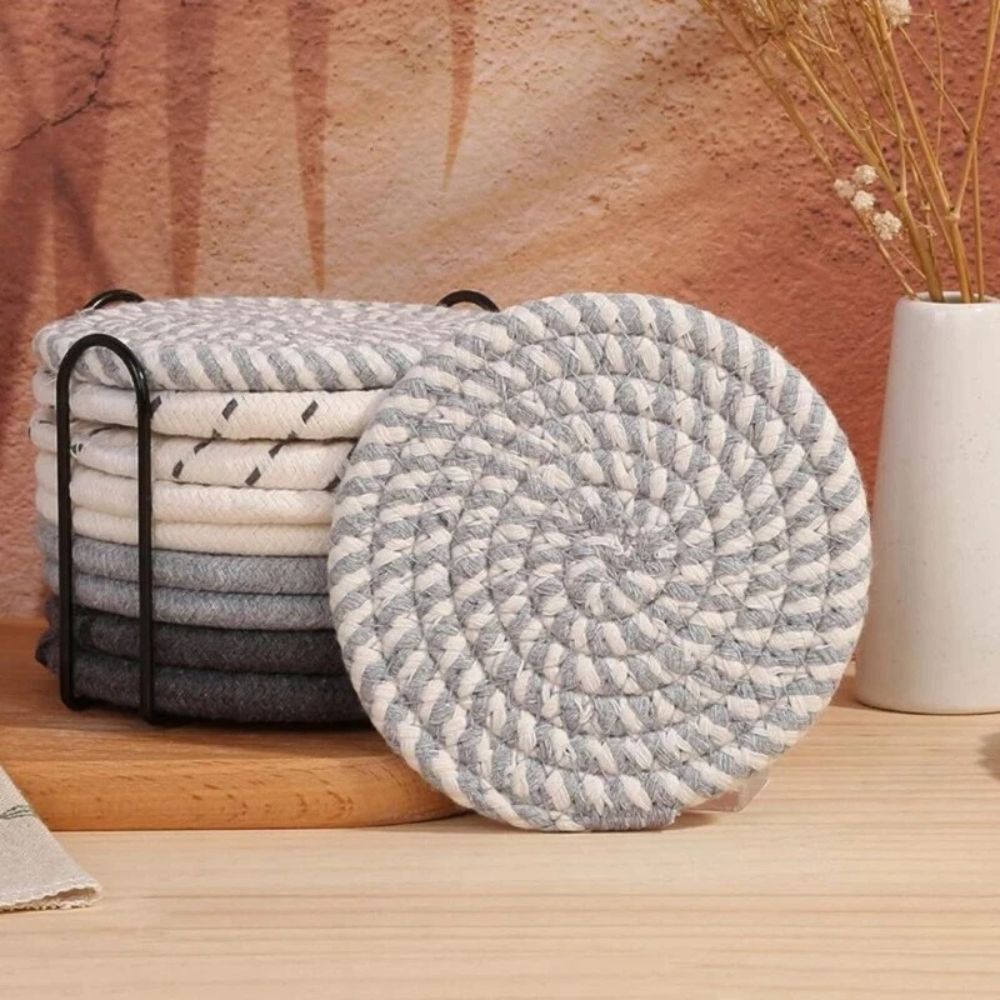 Woven Whirl Coaster Set | 8Pcs Set
