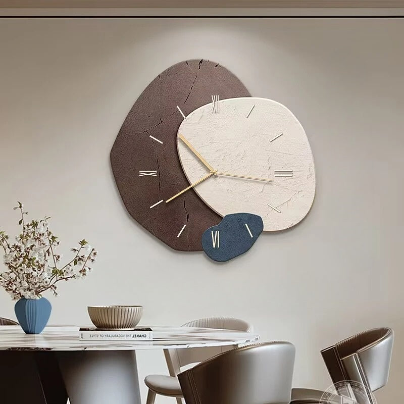 Modern LED wall clock with abstract stone design and golden deer, decorative timepiece for living room or office decor