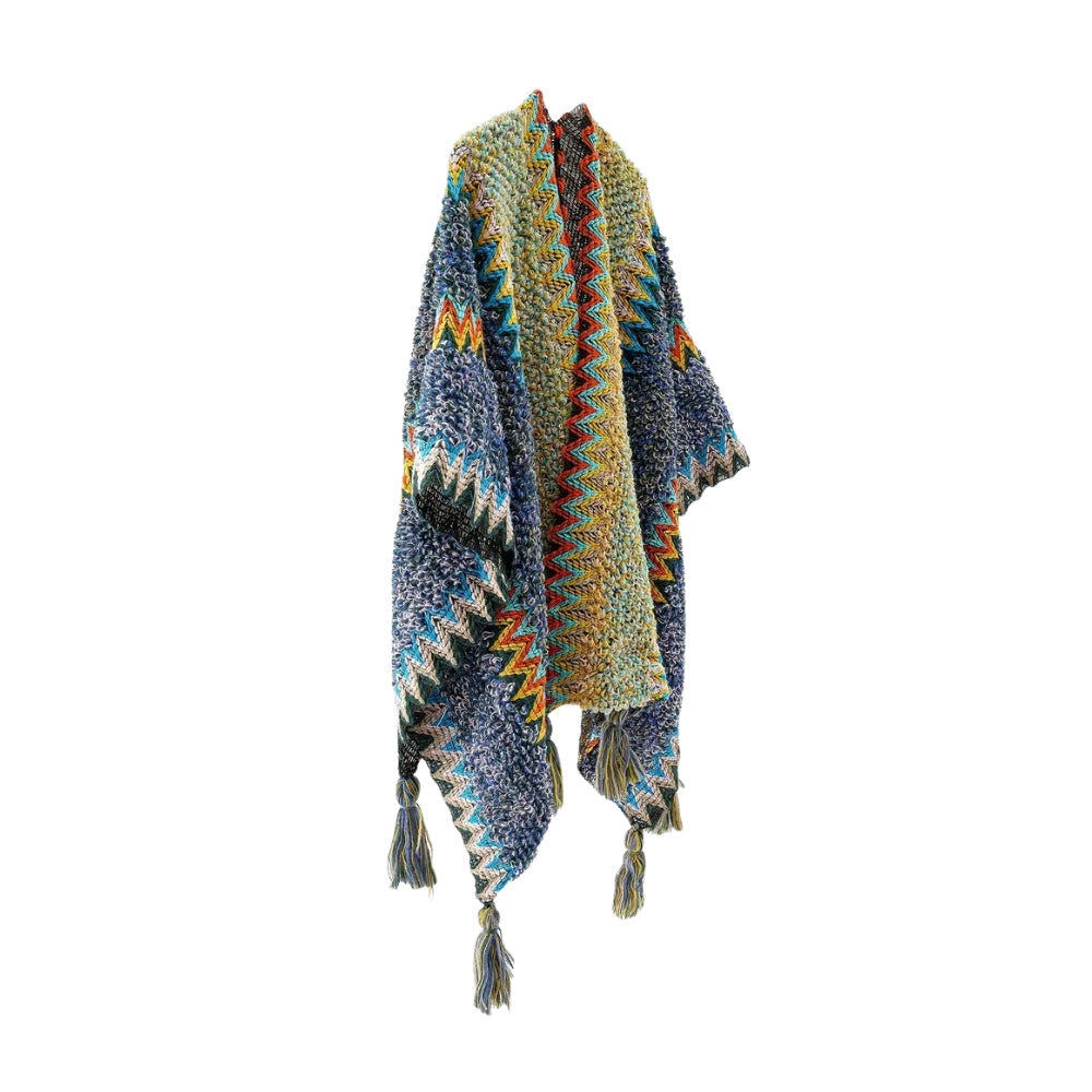 Zayla Tassel Striped Poncho Shawl