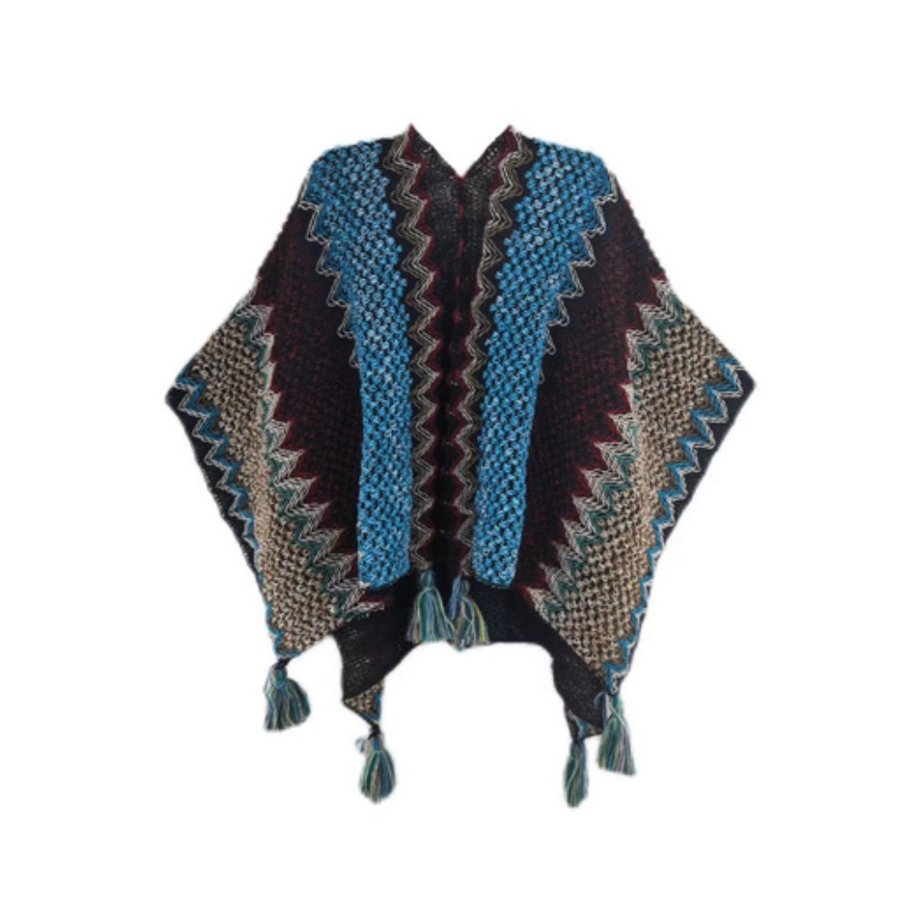 Zayla Tassel Striped Poncho Shawl