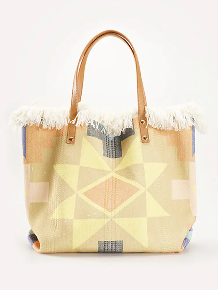 Colorblock Letter Fringe Large Tote Bag