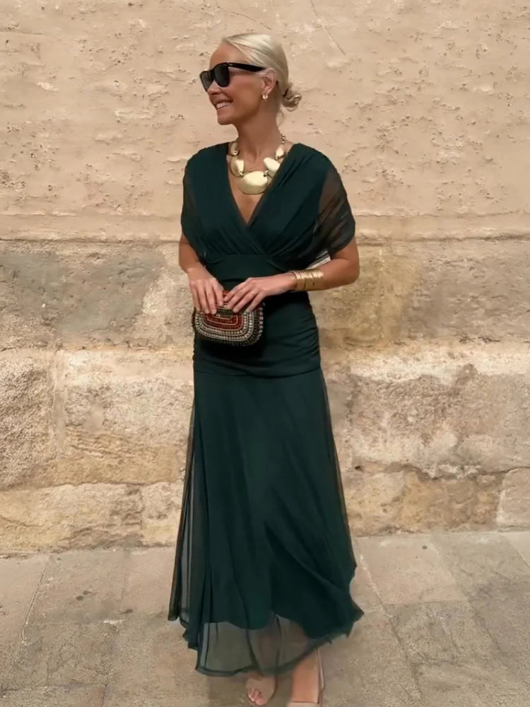 Elegant V-neck Fantasy Painted Floral Print Party Maxi Dress