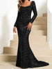 V-Neck Sequin Bodycon Dress with Trumpet Sleeves