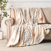 Bohemian bedspread with geometric mandala patterns in blue and yellow, lightweight cotton quilt for modern bedroom decor