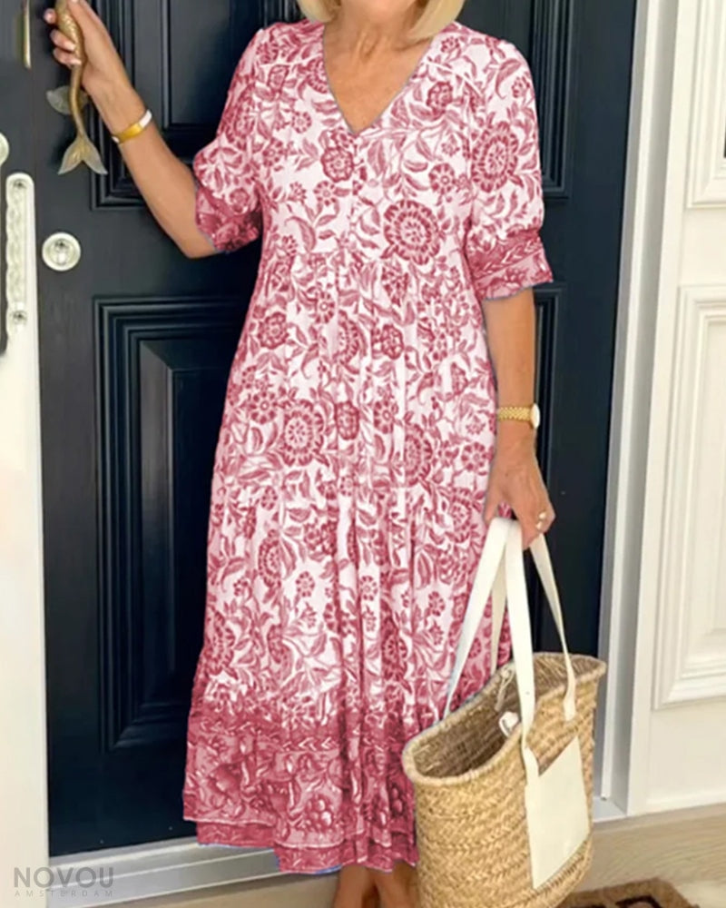 Mila™ | Elegant floral dress with V-neckline