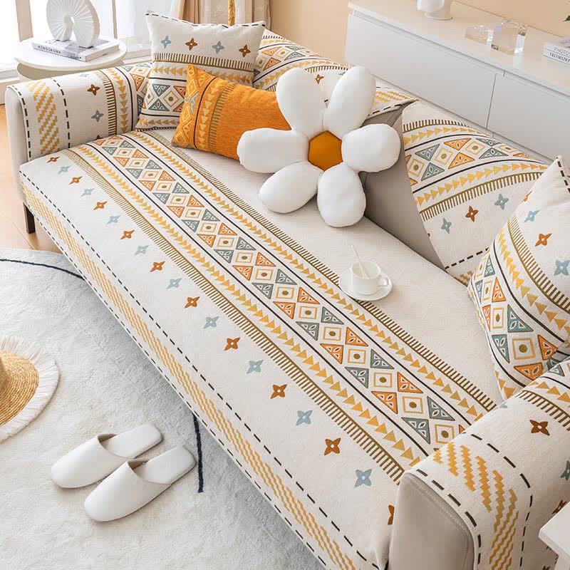 Chic Bohemian Chenille Sofa Throw - Elegant Furniture Protector