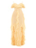 Lemon Cold Shoulder Ruffle Detail Maxi Dress