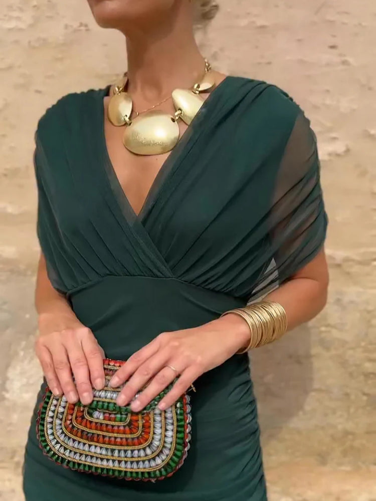 Elegant V-neck Fantasy Painted Floral Print Party Maxi Dress