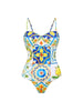 Lemon Print Backless One Piece Swimsuit Set