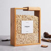 Wooden kitchen storage containers with clear front, airtight canisters for rice, pasta, cereal, and dry food organization