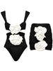 3D Floral Black Swimsuit Set