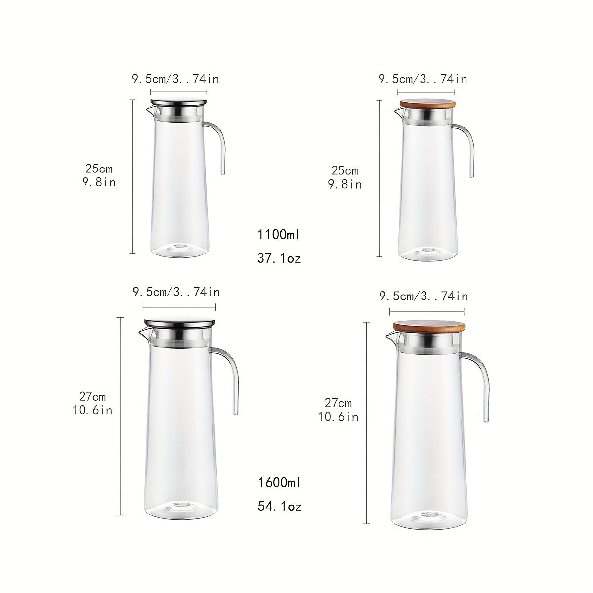 Glass water pitcher with handle and lid, heat-resistant juice carafe for iced tea, lemonade, and fruit infusions