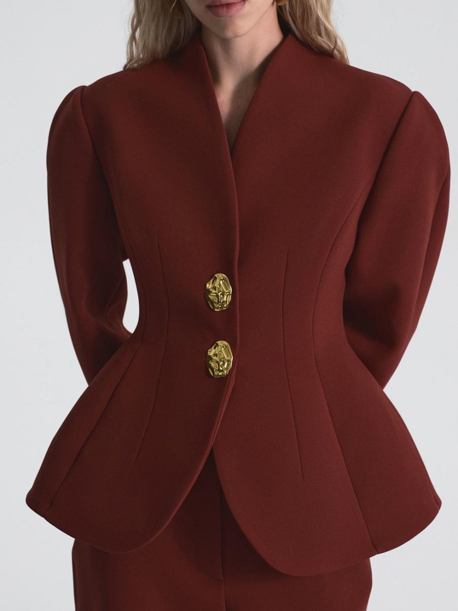 Burgundy Peplum Blazer and Trousers Set