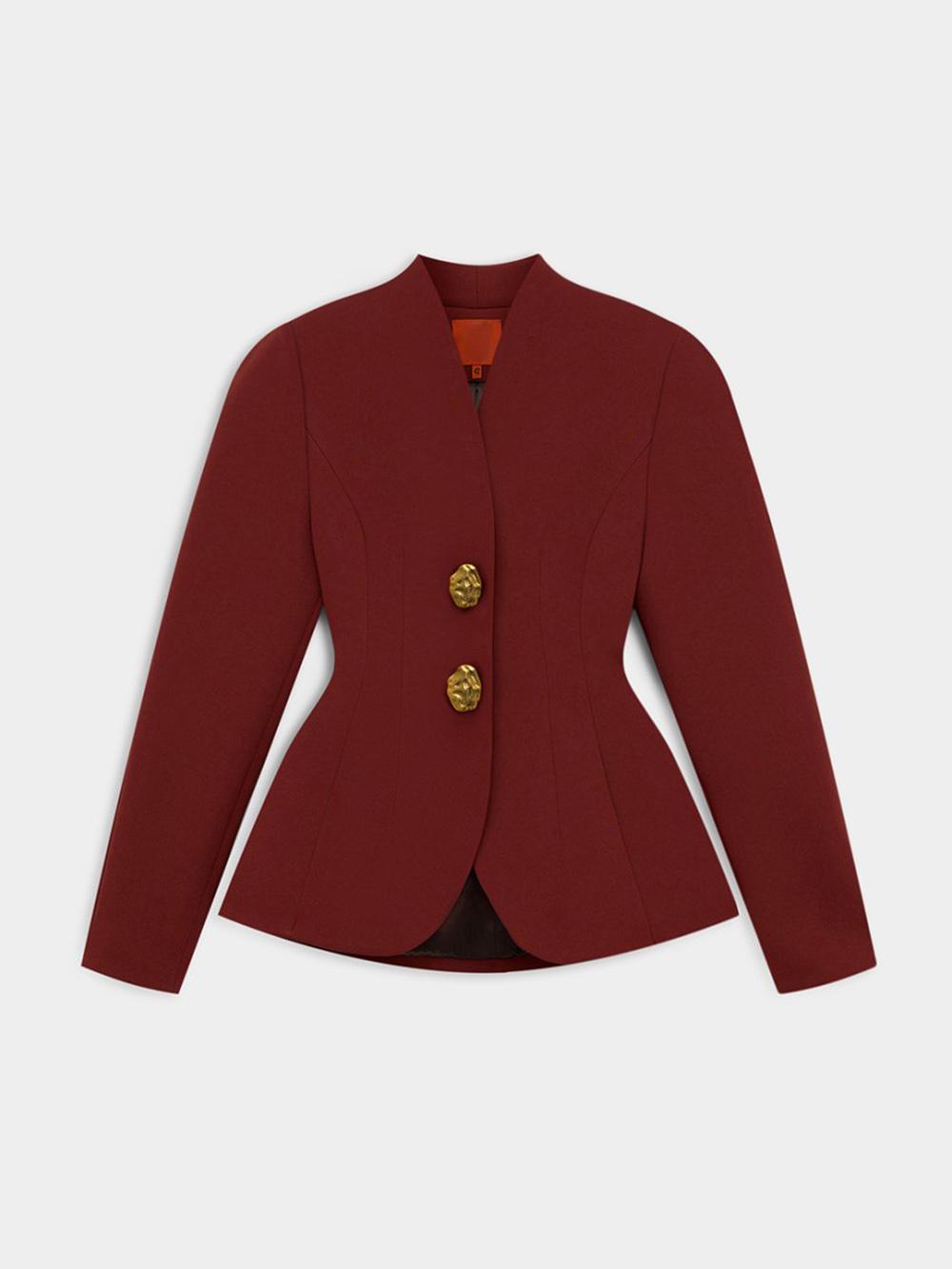 Burgundy Peplum Blazer and Trousers Set
