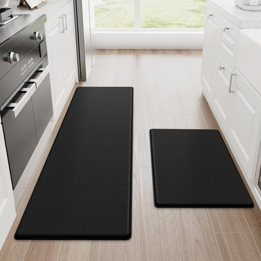 Black anti-fatigue kitchen mat – cushioned non-slip floor mat for standing comfort while cooking