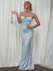 Tie Shoulder Fishtail Hem Floral Print Prom Dress