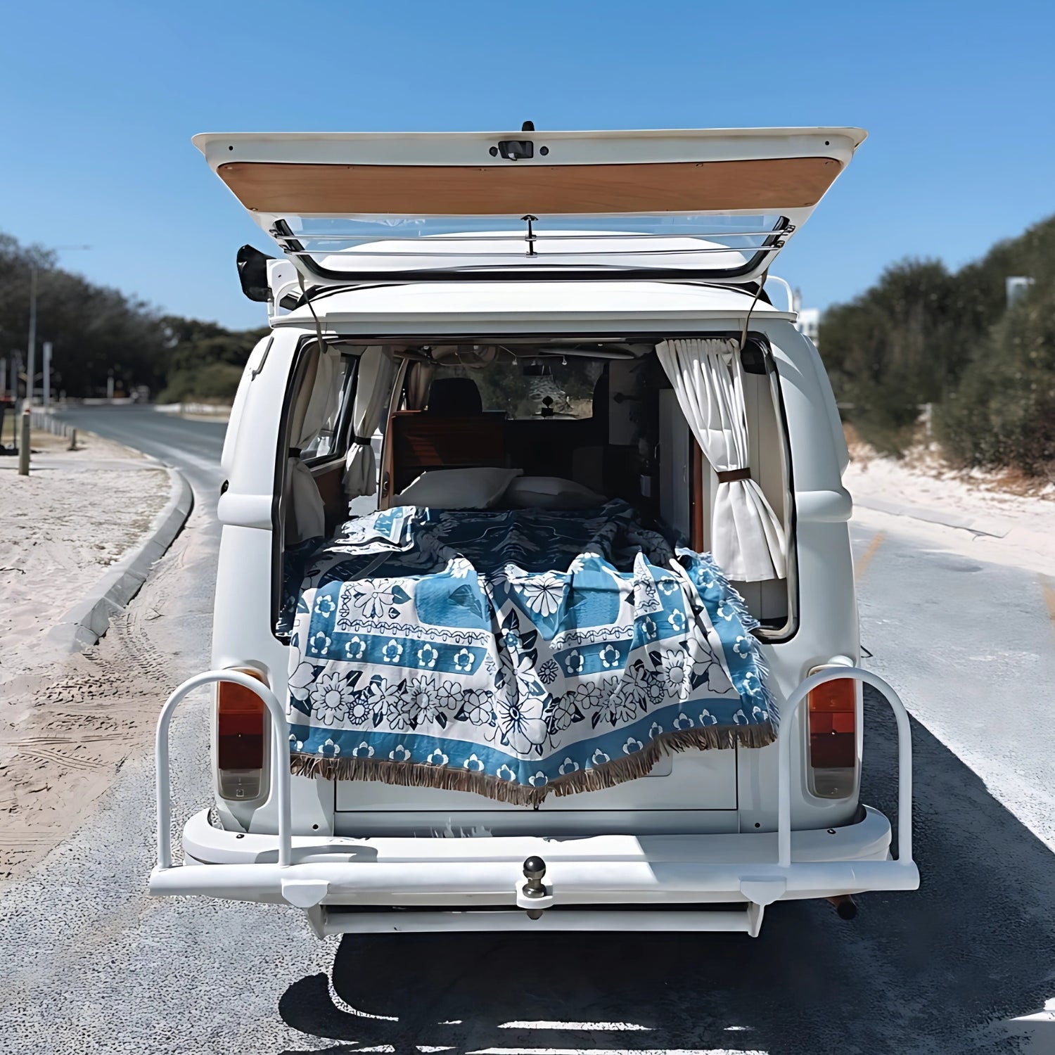 Blue Daisy Bloom Boho Travel Outdoor Blanket