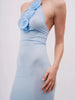 Floral Applique Halter-neck Jersey Maxi Gown in Blue
