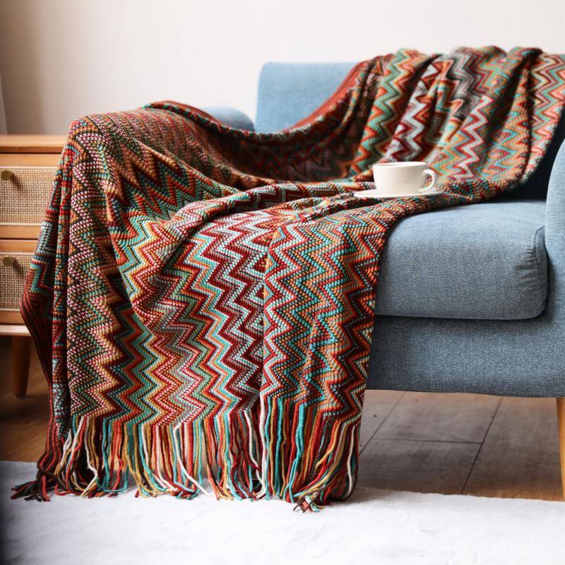 Striped Bohemian Knit Blanket