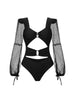 Long Sleeve Sheer Mesh Cutout Swimsuit