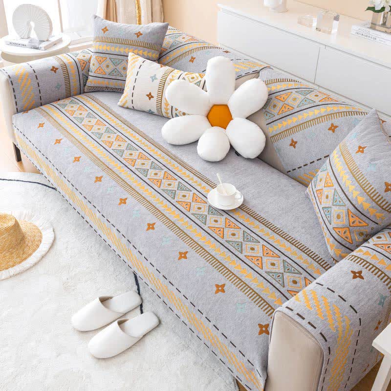 Chic Bohemian Chenille Sofa Throw - Elegant Furniture Protector