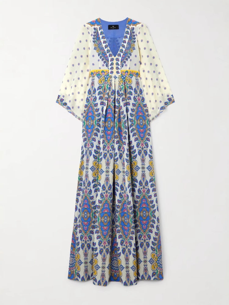 Casual Loose Printed V-Neck Maxi Dress