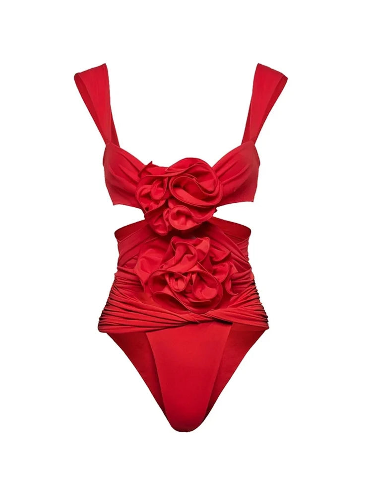 Floral Appliqué Swimsuit Set