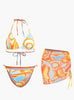 Abstract Print Halter Bikini 3-Piece Sets