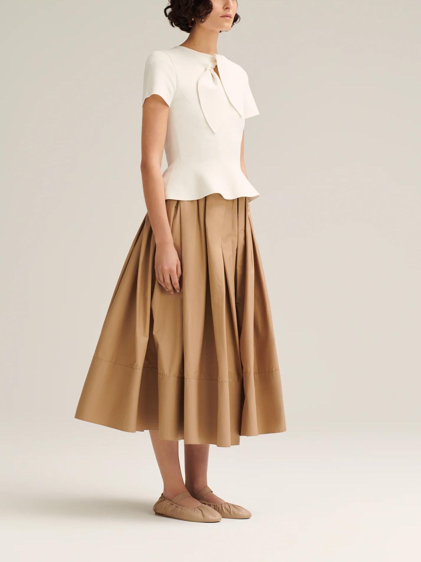 Crepe Knit Cravat Top & Pleated Suiting Maxi Skirt