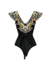 Black Gold Print Ruffle Tie Swimsuit Set