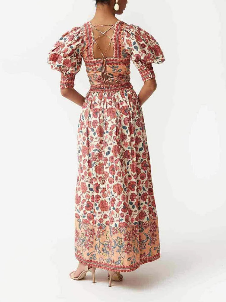 Floral Print Square Neck Top & Skirt Set