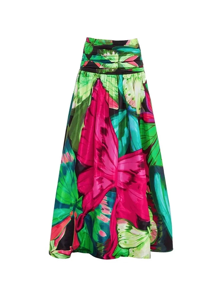 Butterfly Print Ruched Slimming Swimsuit Set