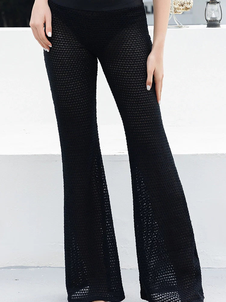 Beaded Knit Tie-String Black Bikini Set