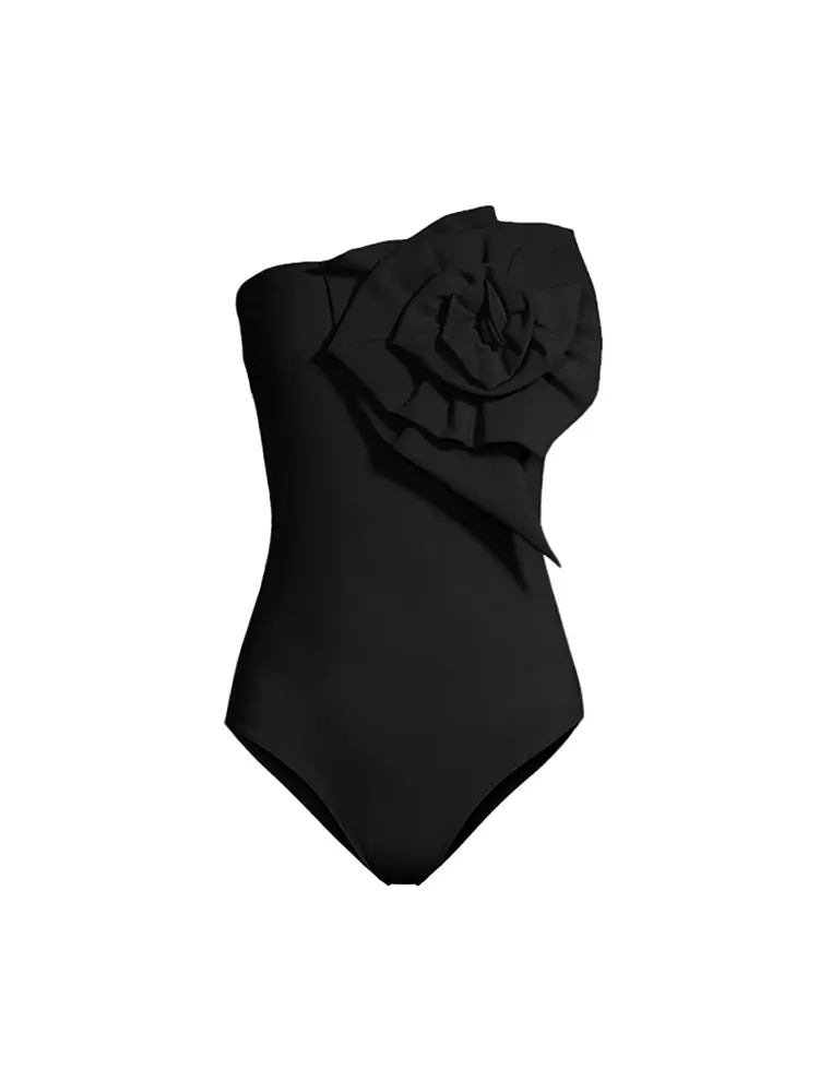 Strapless Floral One-Piece Swimsuit Set